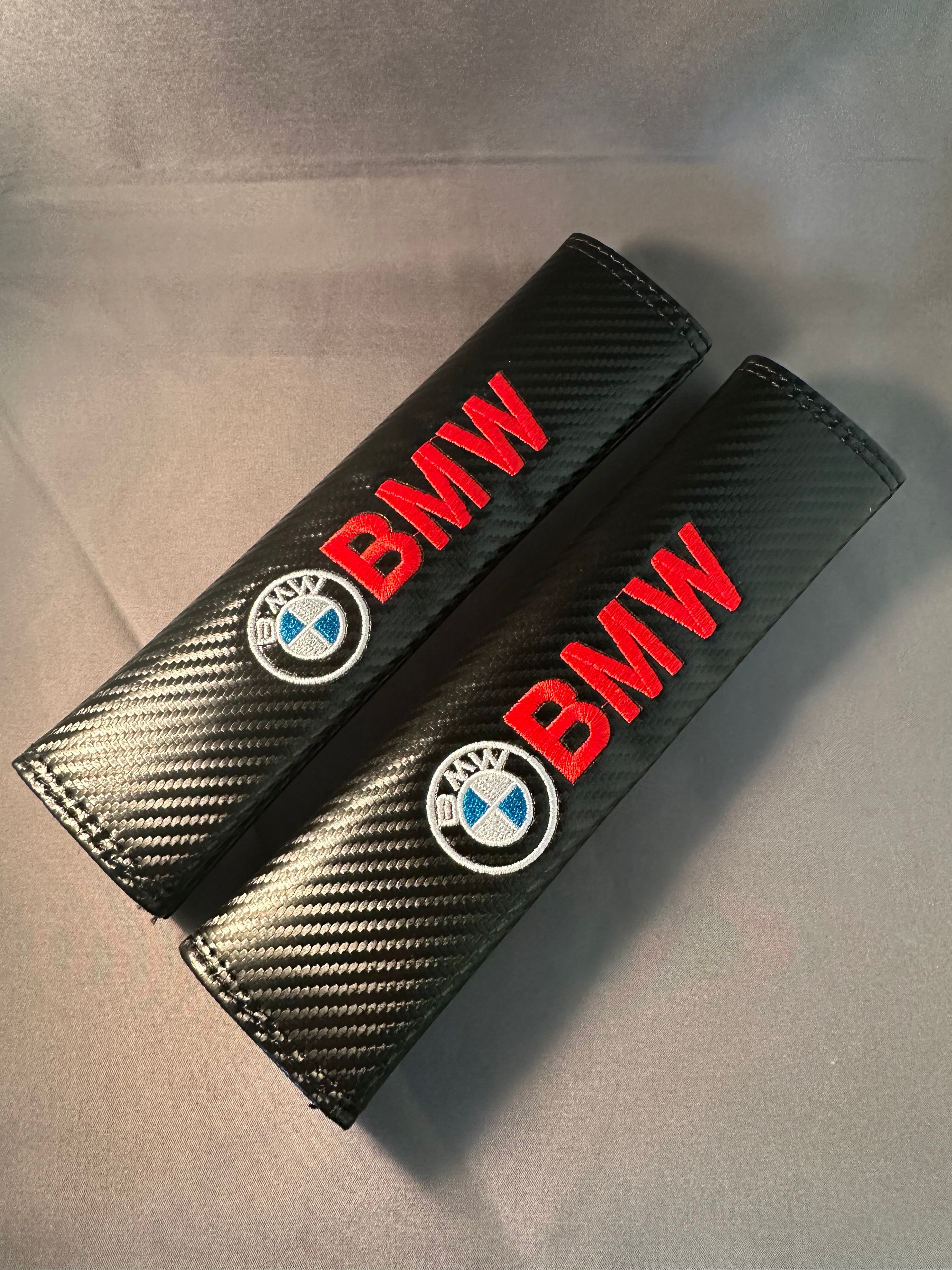 2x Black Carbon Fiber Look Seatbelt Cover | for BMW image 0