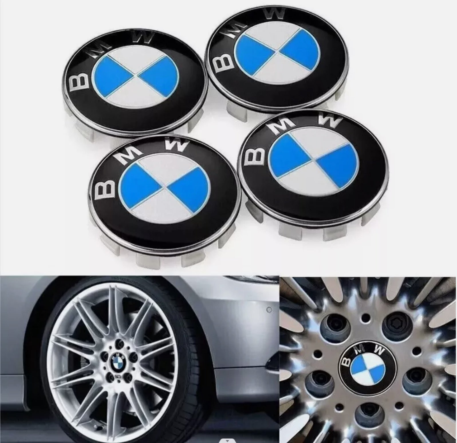 4x Blue & White Center Wheel Caps | for BMW image 0
